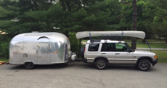 land rover with Airstream Bambi